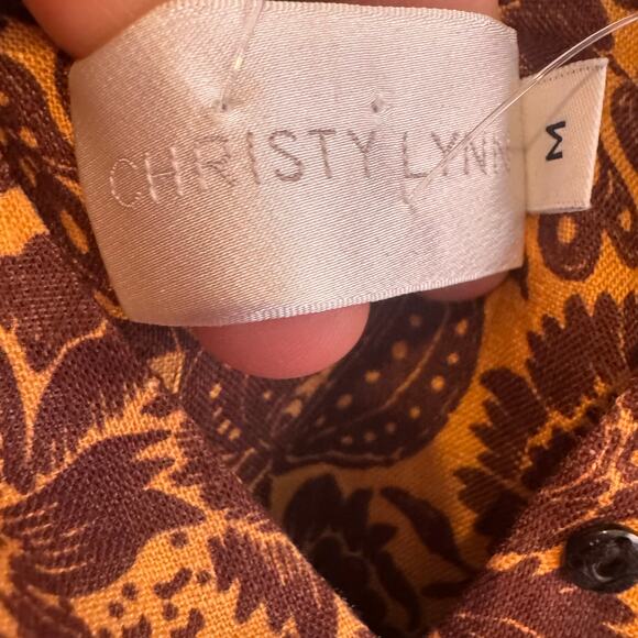 Christy Lynn Stephanie Wrap Top Brown Linen Ruffled Tie Belt Short Sleeve Sz M - Picture 7 of 10